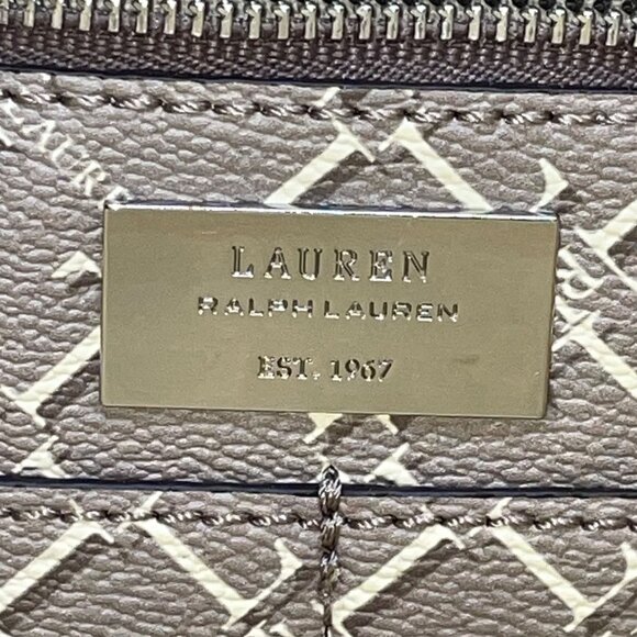 Lauren Ralph Lauren Women’s Gray Monogram Faux Leather Shoulder Straps Tote Bag - Picture 5 of 16